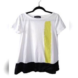 Ozai N Ku Black White And Bright Yellow Tee sz S